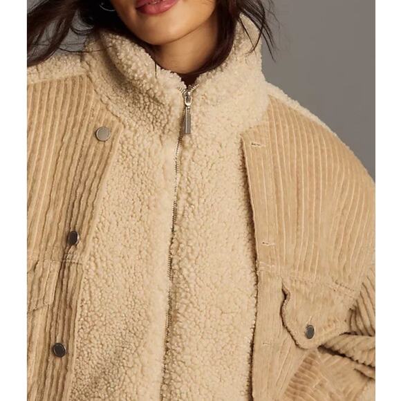 BLANKNYC x Anthropologie XS Fuzzy Wuzzy Corduroy Sherpa Mix Trucker Jacket - Picture 2 of 12